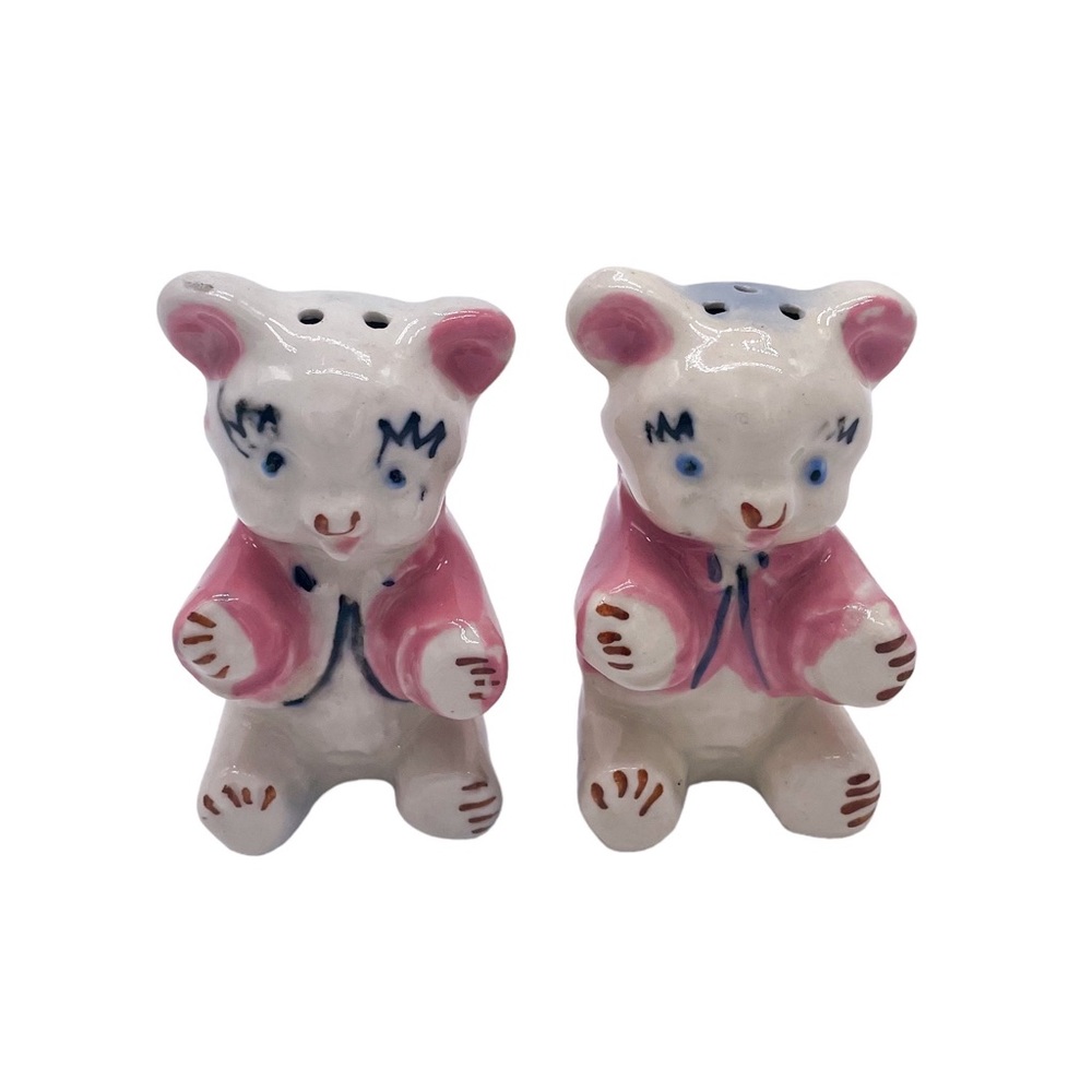Vintage Salt and Pepper Shakers Bears Pink Blue